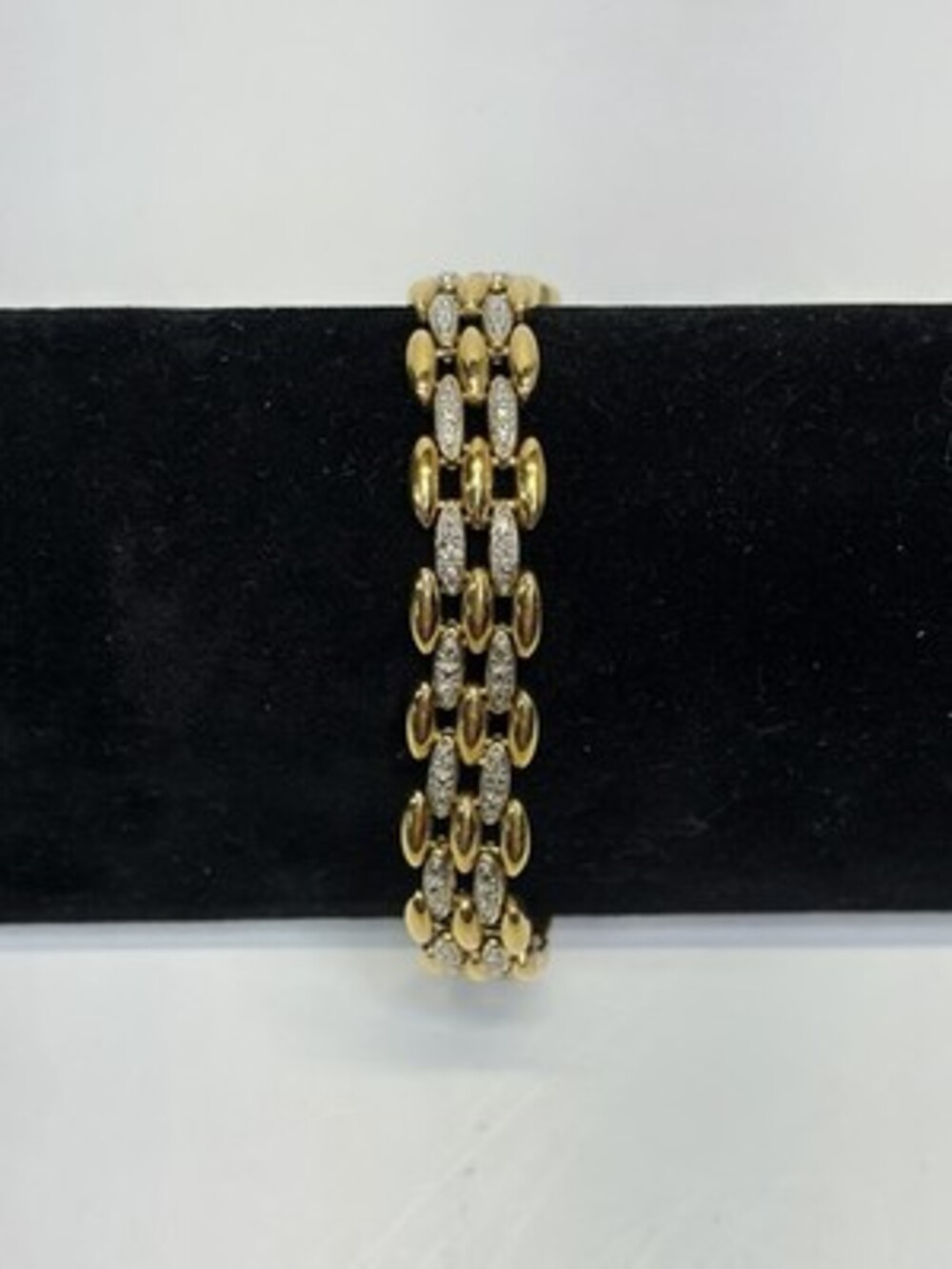 Ross-Simons 925 Sterling Silver Gold Vermeil Pave Link Bracelet 7.5"